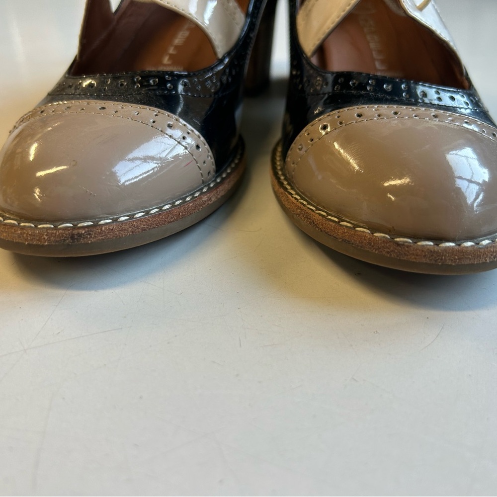 Jeffrey Campbell Tri-Tone Patent Oxford Heels in Black, Cream & Taupe - Picture 6 of 9